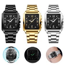 Men's Luxury Square Waterproof Date Watch Black Luminous Dial Analog Dress Watch