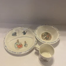 PETER RABBIT and FRIENDS Melamine 3 Pc Dish Set Divided Plate, Bowl & Cup