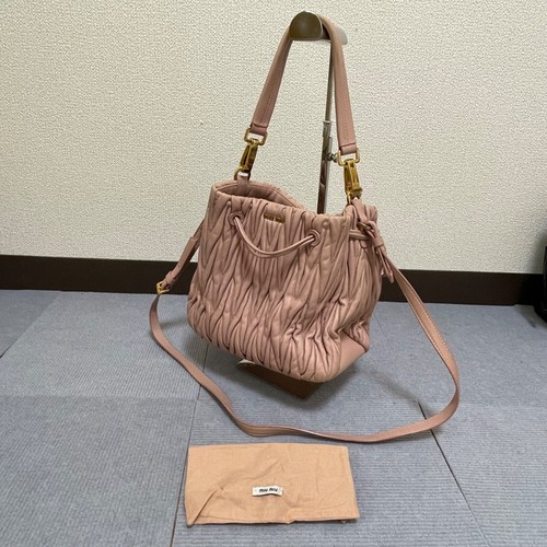 Miu Miu 2way bag, matelassé, drawstring, pink leather Handbags, 2way, Shoulder