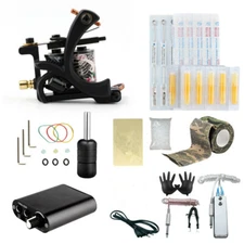 US Stock Tattoo Beginner Kit Wrap Coil Gun Machine Grip Needle Tip Power Supply