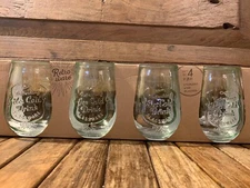 Retroware Stemless Wine Drinking Glasses Green Gas Set of 4 21 oz