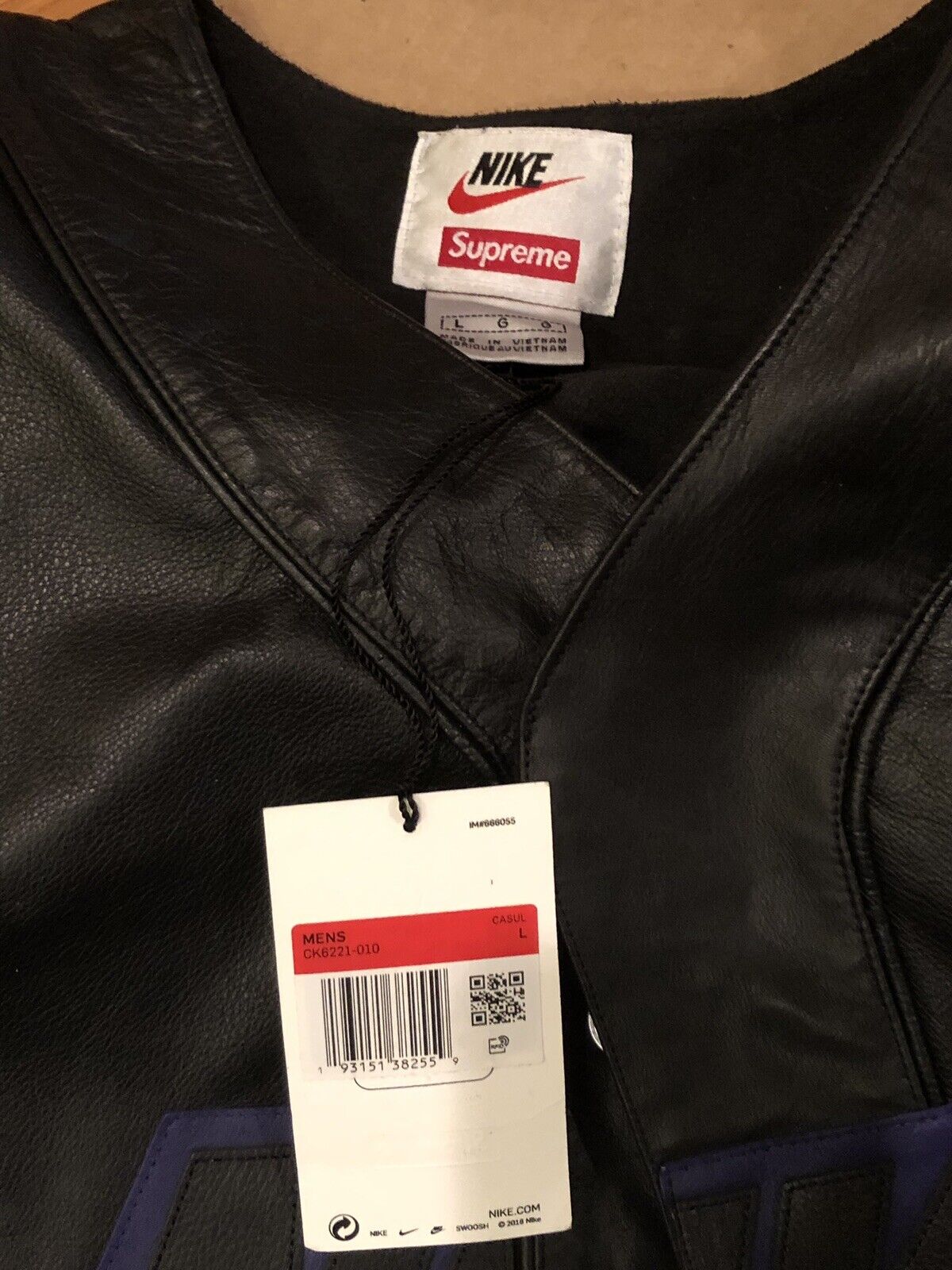 NIKE x SUPREME Leather Baseball Jersey (Black) Sz Large New with