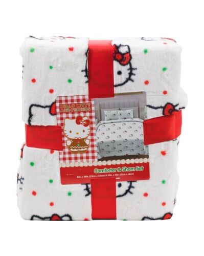 HELLO KITTY Polka Dot Faux Fur FULL/QUEEN Comforter and Sham Set NEW