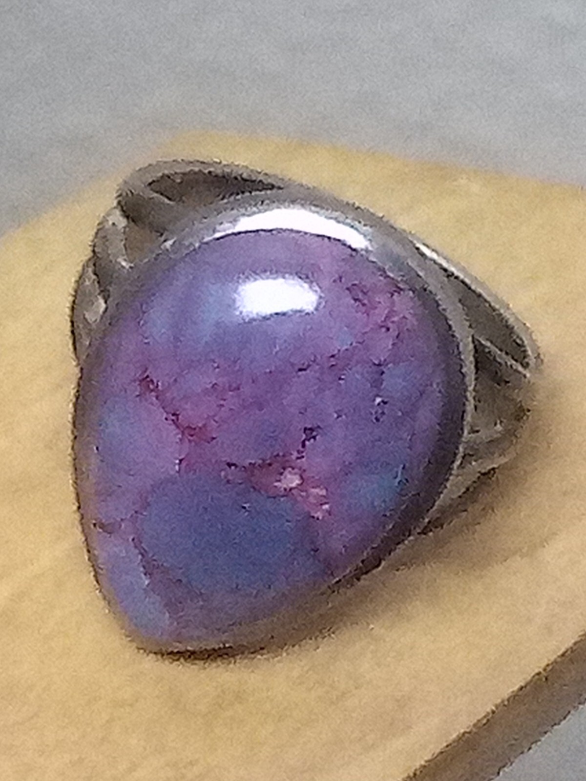 925 Solid Silver Ring With Big Teardrop Purple-Pi… - image 4