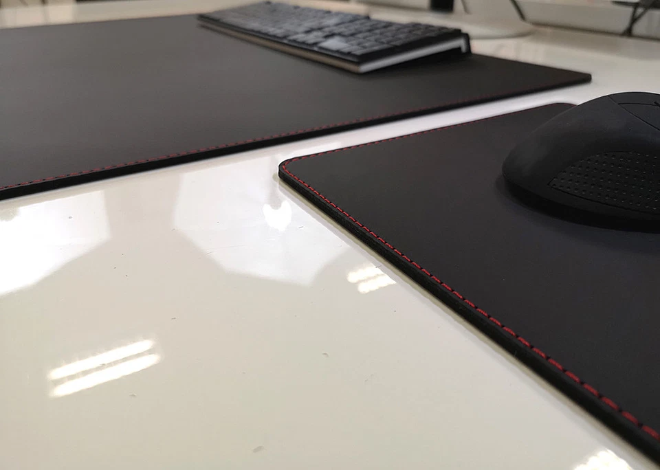 PROFI MATS PM Schreibtischunterlage +Mauspad Echt Leder Schwarz Naht rot 60 x 40 Rindsleder