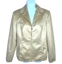 Size 8 Evan Picone Beige Faux Suede Blazer Lined Zip Closure Womens Medium