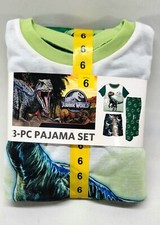 Jurassic World T-Rex  3 Piece Pajama Set  Flame Resistant Size 6- Small  NEW