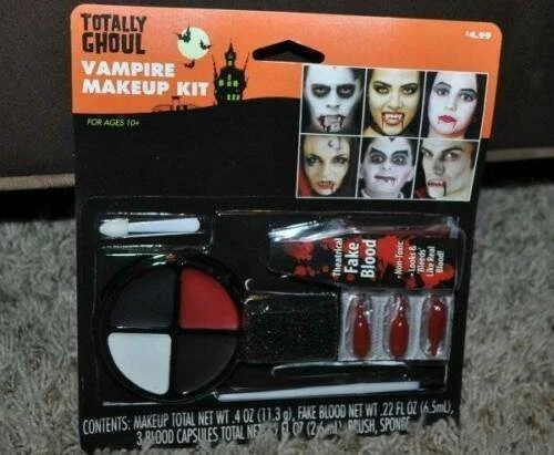 Disfraz de Vampiro Drácula Halloween 54" Capa Negra, Dientes Colmillos Maquillaje Adulto 3 Piezas Foto 3 de 4