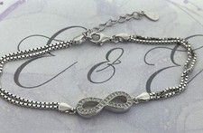 925 Sterling Silver Bracelet Infinity Symbol White Zirconia Double Chain