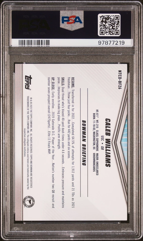 2023 BOWMAN U #BF26 CALEB WILLIAMS PSA 9 ROOKIE INTL TRADING CARD DAY POP 5 RC - Image 2 of 2