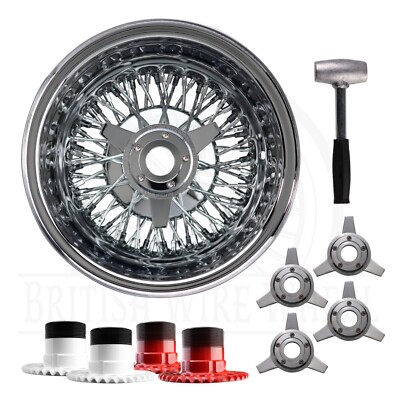 14x7 Rev 72 Spoke CL Wire Wheels + Zenith 3 Bar KO + Locking Adapters, Set of 4