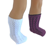 Lot 2 Socks Patterned White Plum Cranberry for 18" American Girl Doll Clothes AG