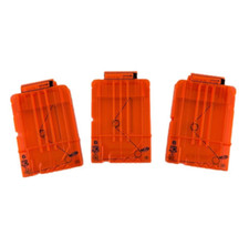 Lot of 3 - Nerf Dart Gun 6-Round Ammo Magazine Clip N-Strike Elite Orange Clear