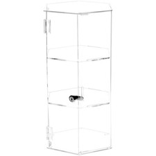 Plymor Clear Acrylic Hexagonal Locking Case, 2 Shelves, 18" H x 9.5" W x 8.25" D
