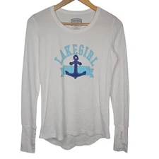 Lakegirl Womens Embroidered Anchor Logo Thermal Waffle Knit Top Small