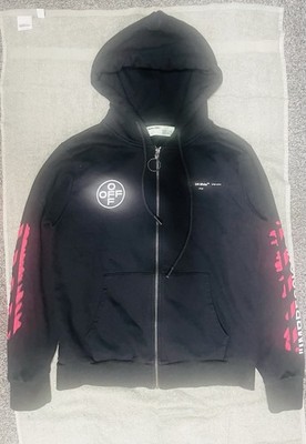 Off-White Main Label Men's L Black/Pink Full Zip Hooded Arrow Graphic Hoodie