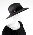 GUCCI Size 56 or S Black Woven Straw Fedora Hat with Tiger Head Logo Ribbon