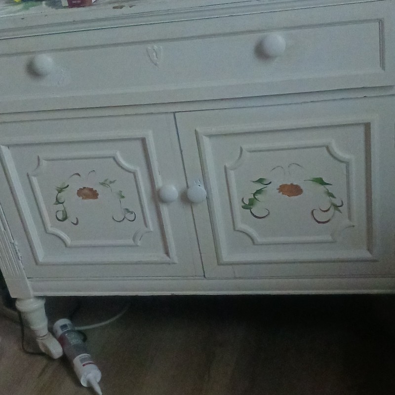 Kids White Painted Wood Dresser 1 Drawer 2 Hinged Doors Knobs 40x36