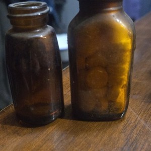Vintage Brown Glass Medicine Bottle Set of 2 Collectible