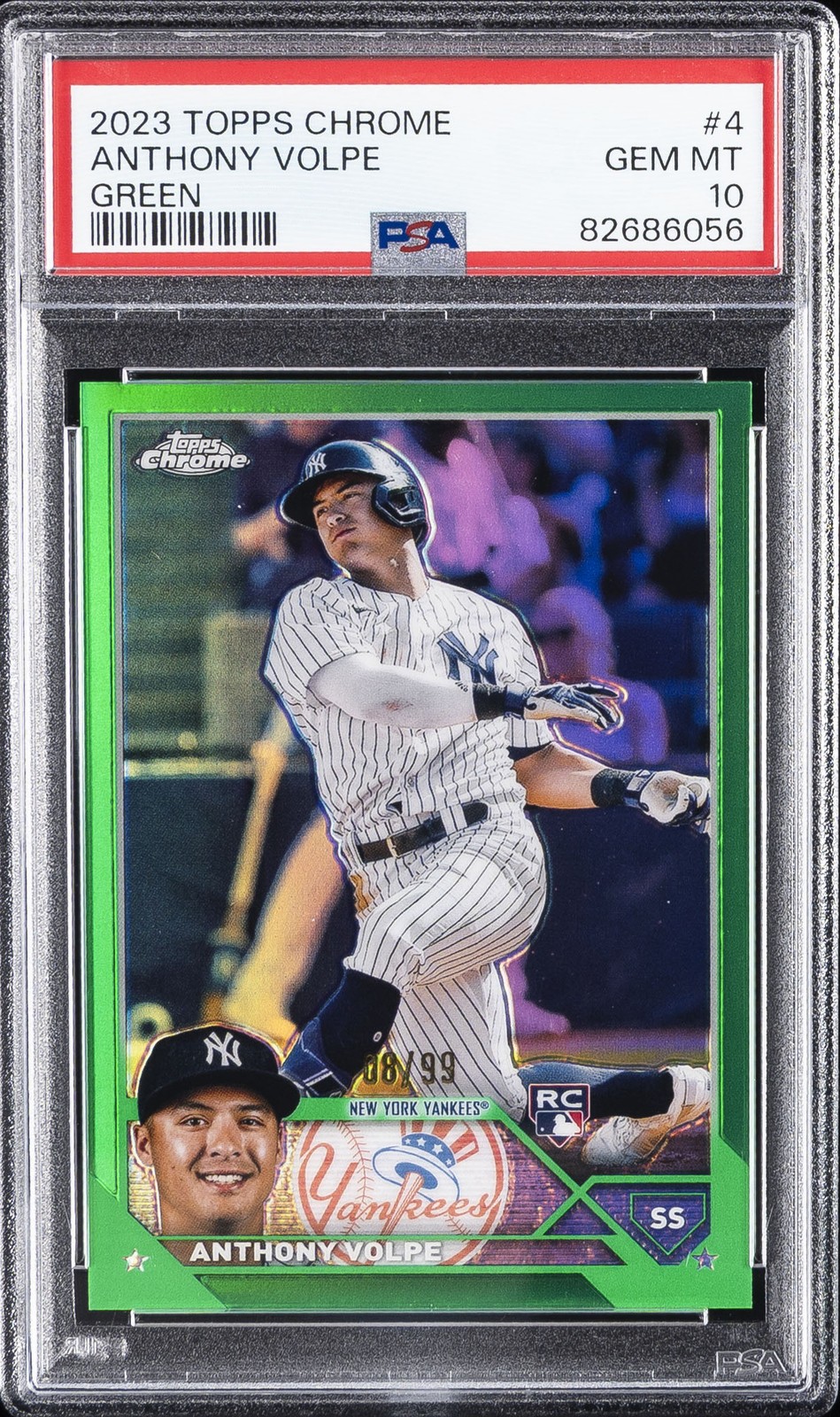 2023 TOPPS CHROME GREEN REFRACTOR #4 ANTHONY VOLPE ROOKIE RC 8/99 PSA 10