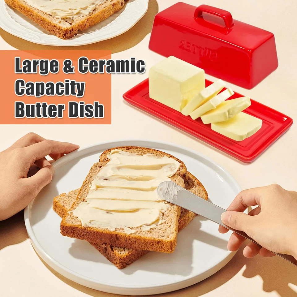 Plato de mantequilla con tapa para encimera, plato de mantequilla de cerámica cubierto, bandeja de mantequilla St Foto 2 de 4