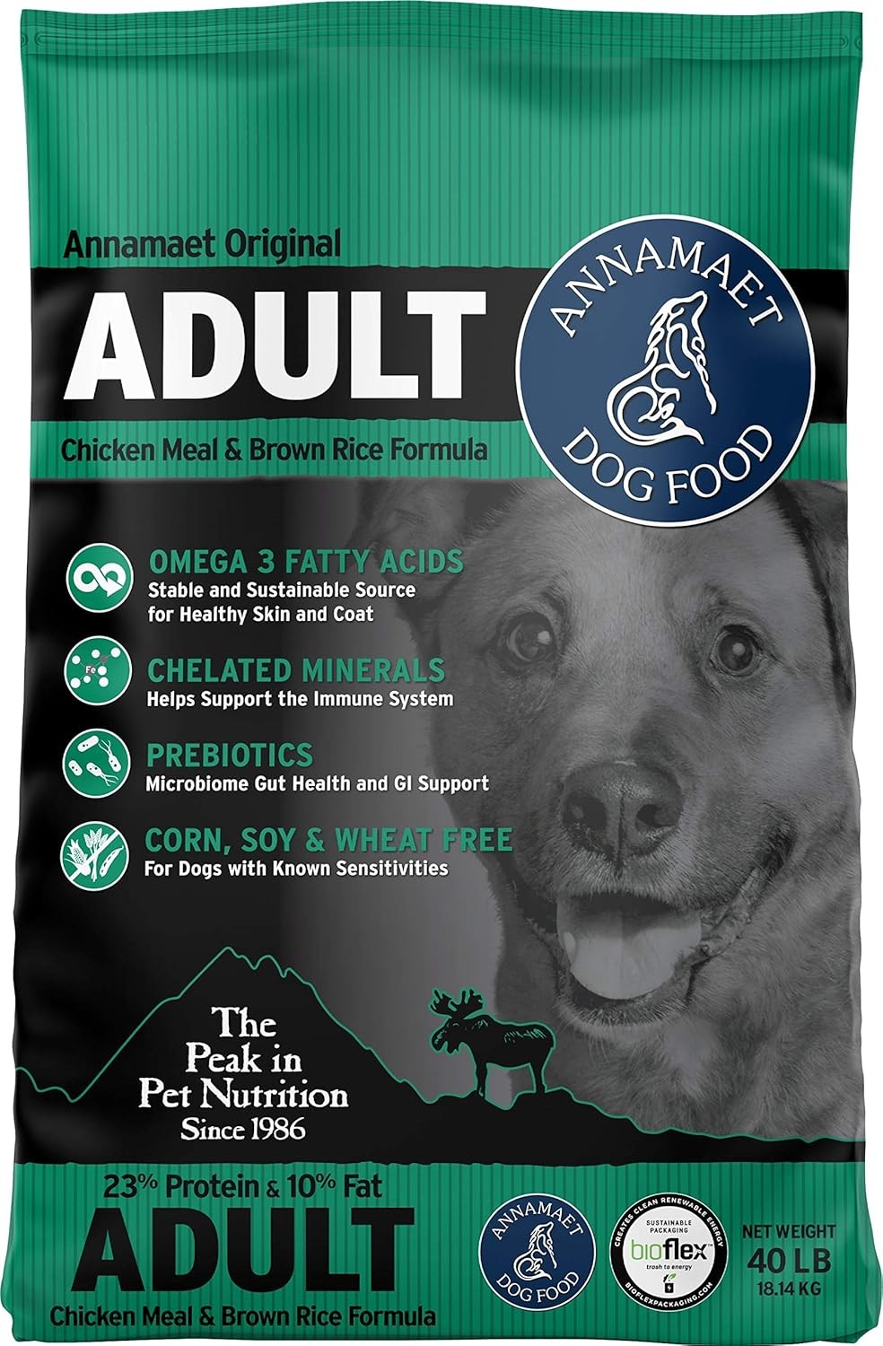 Annamaet Original Adult Formula Dry Dog Food, 23% Protein (Chicken & Brown Rice)