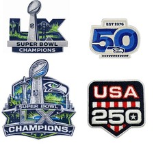 Super Bowl 60 Patches 50 Anniversary Embroidery iron on Patch 4 PC Go Hawks