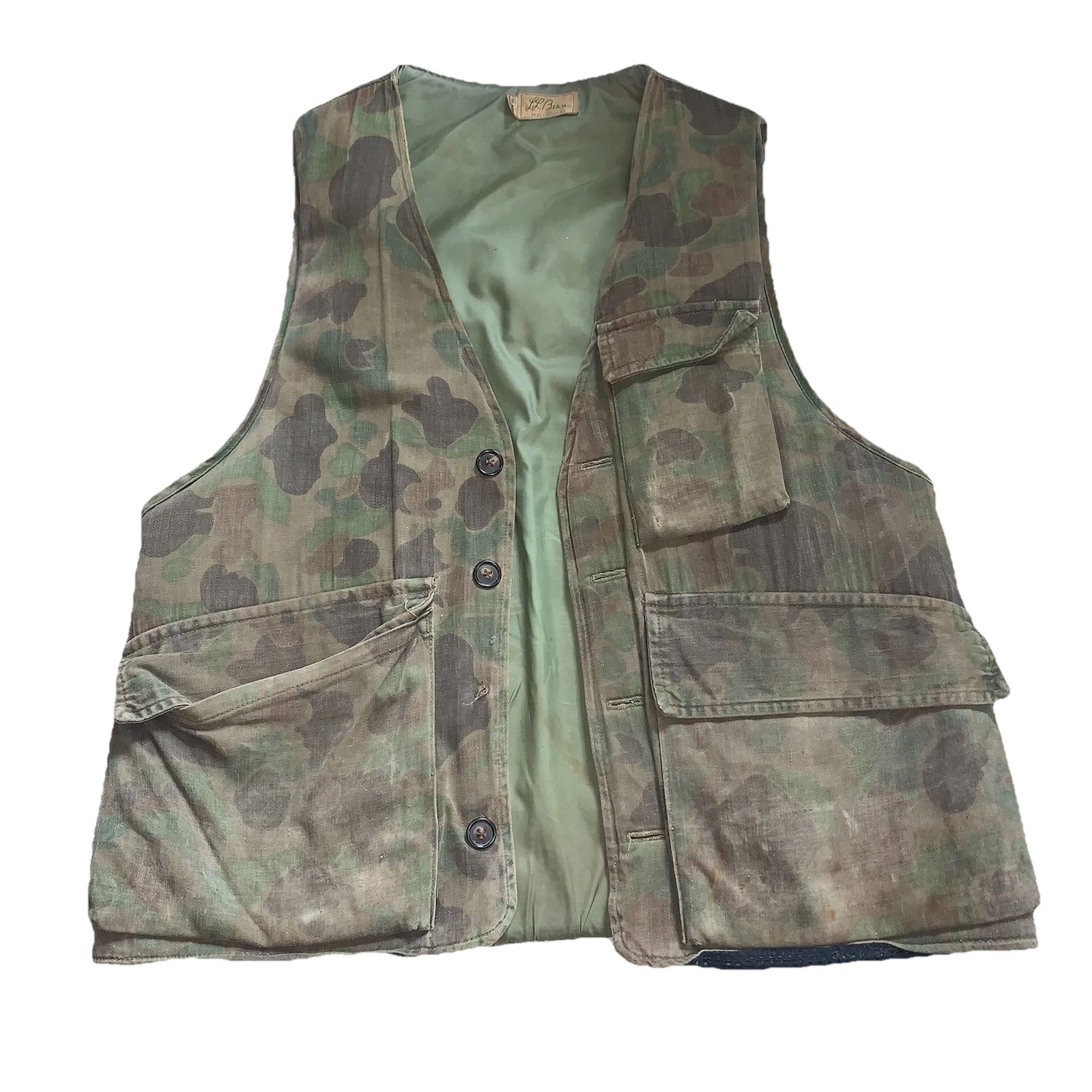 LL Bean Camp Vest Hunting 1960s Made In USA Fishing Padded Large Used Vintage