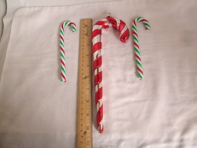 Large 10'' Candy Cane Silver & Red Ornament & 2 Red Green White Twist Candy Canes