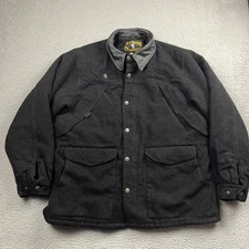 Wyoming Traders Ranch Wool Coat Mens XL Black Zip Snap Heavy Chore Quilted