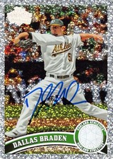 Dallas Braden signed Baseball Card 2011 Topps #567 Diamond Refractor (Athletics)