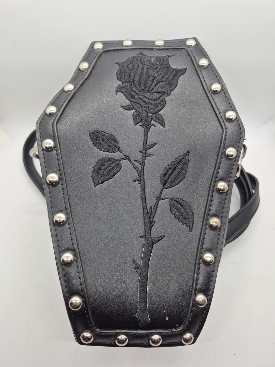 Goth Widow Rose Resurrection Coffin Handbag Backpack Over Shoulder