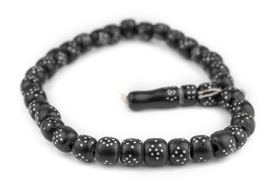 Yemenite Inlaid Tasbih Mock Coral Prayer Beads #2701 13mm Middle East Black