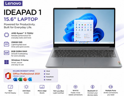 NEU Lenovo Gaming Laptop Microsoft Office 8GB 256GB SSD Windows 11 AMD Ryzen 3