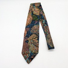 Vintage Florenzi Brown Blue Green Purple Artistic Abstract Leaf Tie
