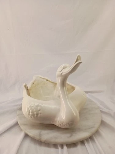 Vintage Hull Pottery USA  Happy Duck Swan Planter # 23 Matte White Glaze