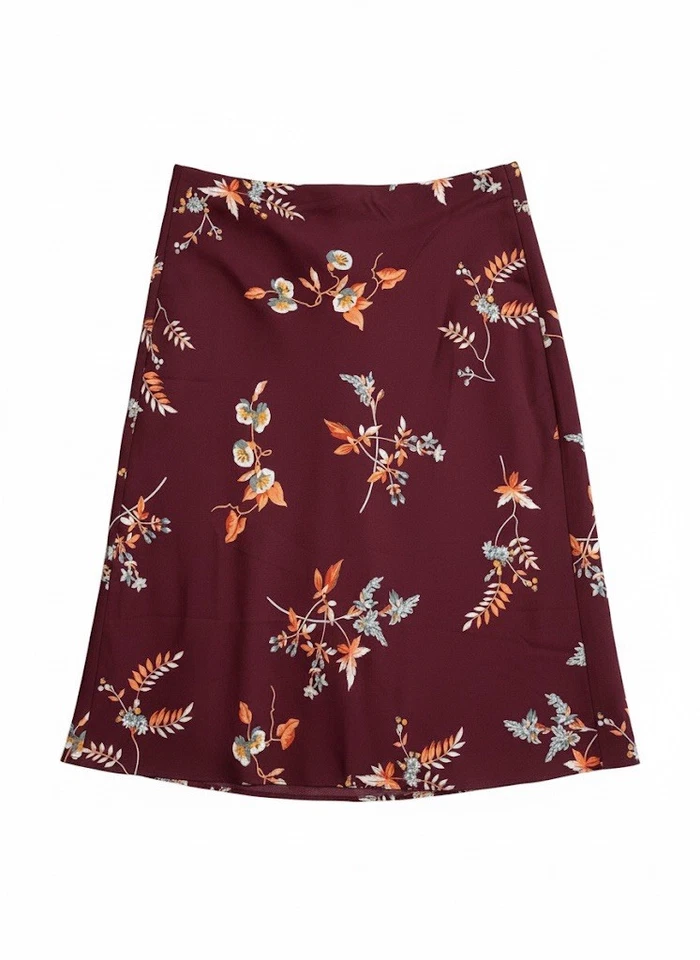 Falda sin Mangas Ann Taylor Falda Midi Para Mujer Borgoña Floral Hada Fluida Talla M Y2K Foto 3 de 4