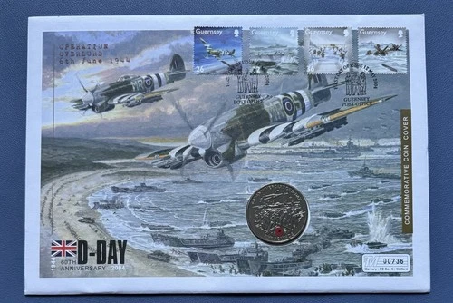 2004 Guernsey £5 Coin PNC. 60th Anniversary D-Day. 00736.
