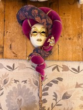 Maschera veneziana vintage da appendere a parete grande oggetto decorativo viola Italia