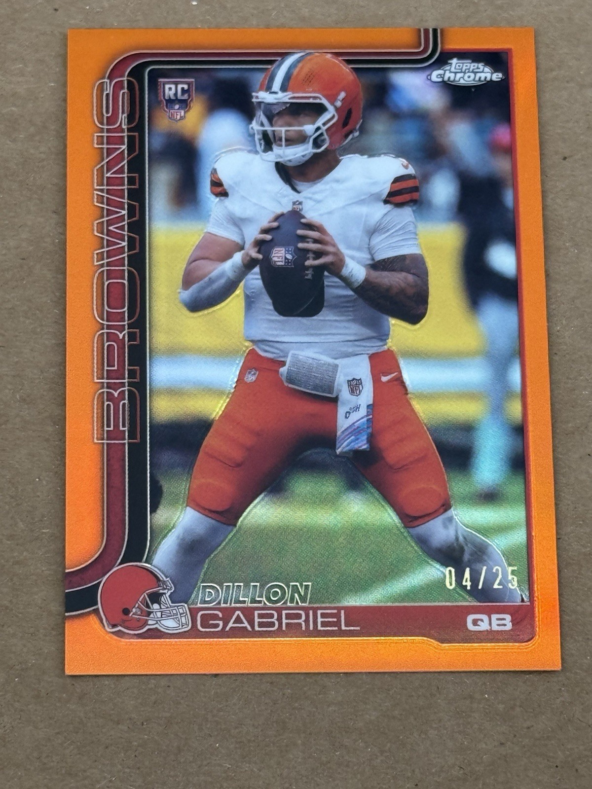 2025 Topps Chrome Dillon Gabriel True Orange Refractor SSP/25 Rookie Card 317 RC