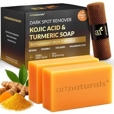 Kojic Acid Soap  African Net Sponge 2 pack X 142g Turmeric bars Dark...