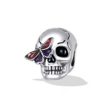 925 Sterling Silver Skull Bead Charm Fit for European Bracelet and Necklace, Vin