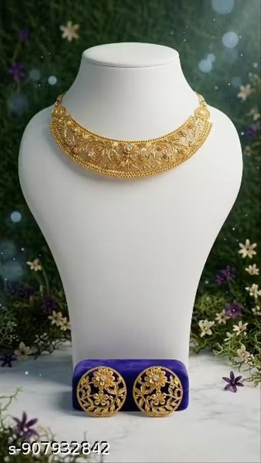 Collana Hansuli Placcata Oro Con Orecchini Gioielli | Gioielli Tradizionali foto 4