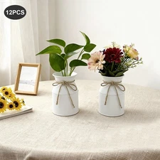 Milk Can Shape Flower Vase, 12 Pcs Flowers Vases, Flower Vase with Hemp Rope Bow