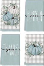 Blue Pumpkin Leaves Fall Kitchen Towels Set of 4 18x26 Inch Thanksgiving