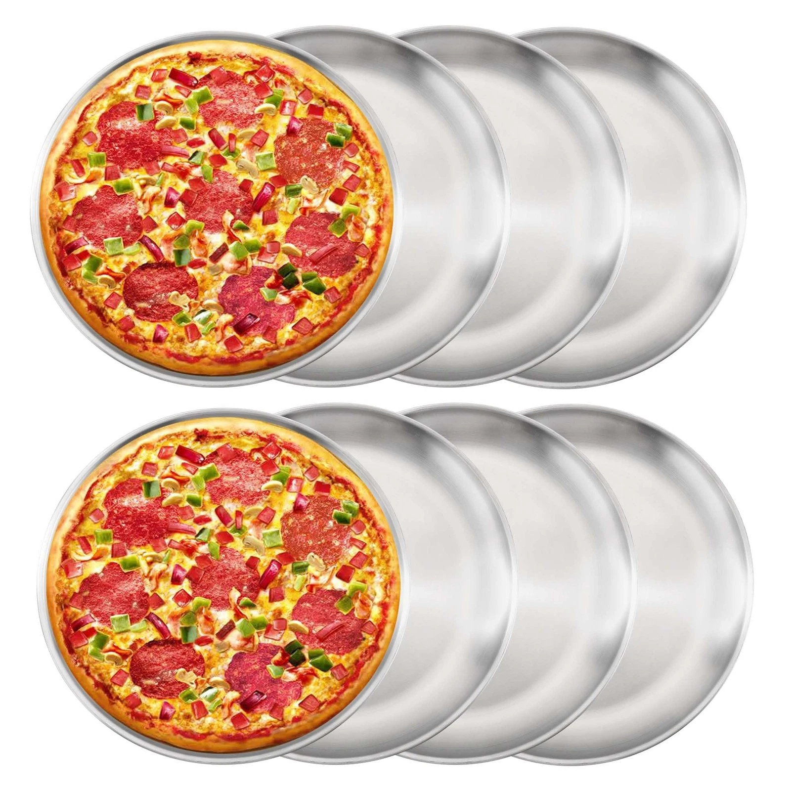 8 Pieces Pizza Pan 12 inch Stainless Steel Pizza Pan for Oven, Round Baking P...