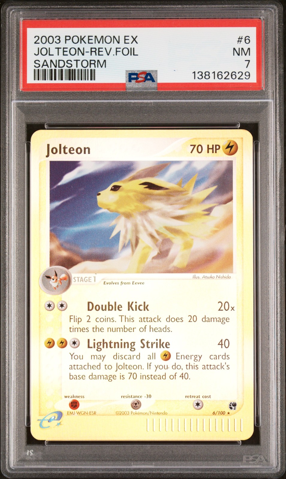 2003 POKEMON EX SANDSTORM #6 JOLTEON-REVERSE FOIL PSA 7