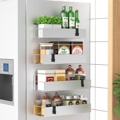 4 Pack Magnetic Spice Storage Rack Organizer for Refrigerator and Oven, Silver F