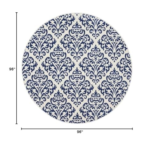 Grafix Damask Blue 8' x Round Area Rug, Easy Cleaning, Non Shedding, Bed - Picture 3 of 7