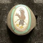 NAVAJO STERLING SILVER EAGLE INLAID MENS RING SIZE 10.5 TURQUOISE NATIVE VINTAGE